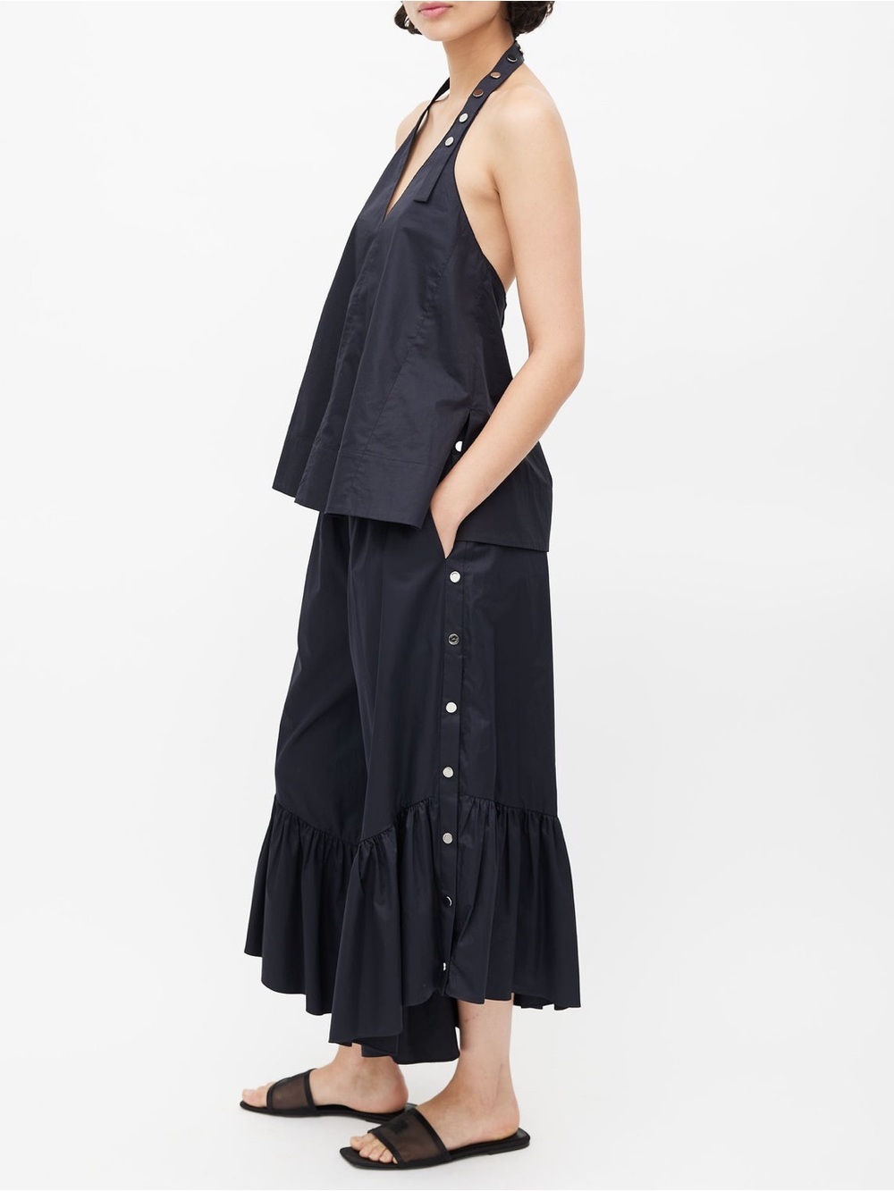 TIBI Ruffle Poplin Culottes In Black - Picture 4 of 11